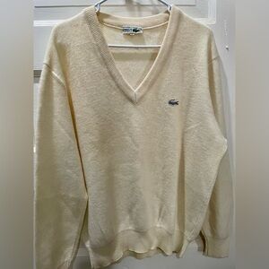 Lacoste Vintage Cream V-Neck Sweater, size large US, French size 5
